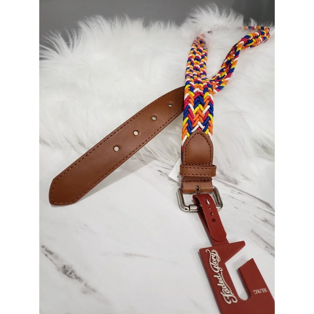 NEW L/XL Vintage Faded Glory Belt Brown Braided colorful rainbow 90s y2k womens